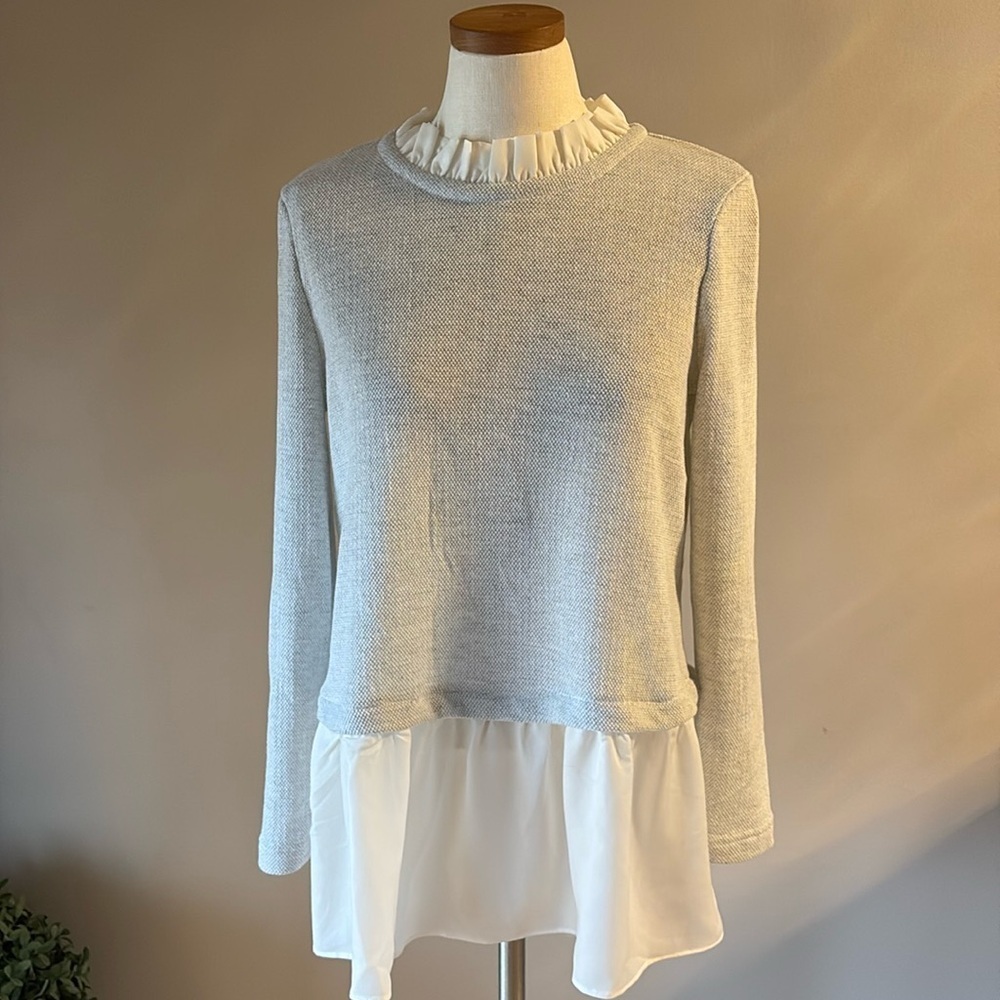 Beachlunchlounge layered 2 in 1 top look casual blouse textured waffle chiffon S